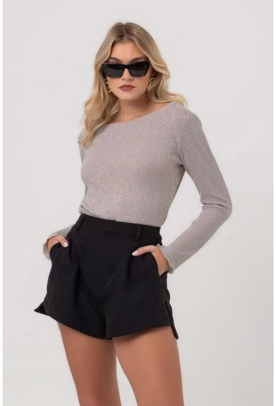 Blusa Tricot Canelada Cinza